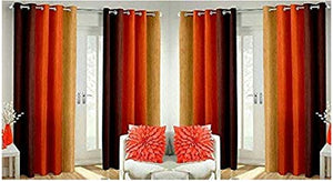 Polyresin Print Grommet Door Curtain, 7 Ft, Orange, Pack of 4 - Home Decor Lo