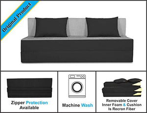 Adorn india Easy Three Seater Sofa Cum Bed (2 Years Warrenty Quality Foam)-Perfect for Seat & Sleep Washeble Polyster Fabric Cover (Black & Grey) 6'x6'.Pillows Free - Home Decor Lo