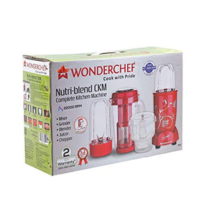 Wonderchef Nutri-Blend, 400W Complete Kitchen Machine (CKM) with 3 Jars (Mixer, Grinder, Juicer, and Chopper) - Red - Home Decor Lo