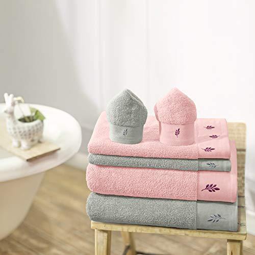 Swiss Republic Cotton Bath Towels Rivera Collection 700 GSM Zero Twist (Light Pink/Grey) - Pack of 6 - Home Decor Lo