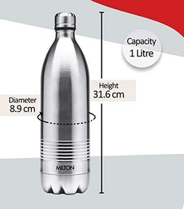 Milton Duo DLX 1000 Thermosteel 24 Hours Hot and Cold Water Bottle, 1 Litre, Silver - Home Decor Lo