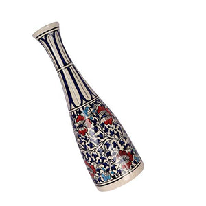 Decorative Ceramic Flower Vase for Living Room | 12 inch Long Vase | Hand Painted in red Blue Color Flower Pot by Craftghar