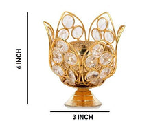 Load image into Gallery viewer, FESTIVE INDIA Brass Bowl Crystal Round Shape Kamal Deep Akhand Jyoti Oil Lamp Diya (10x10x9 cm, Gold) - Home Decor Lo