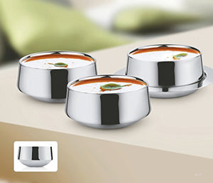 JVL SBP-2 Stainless Steel Designer 350 ml Double Wall Soup Bowl with Plates - 2 Pcs Set - Home Decor Lo