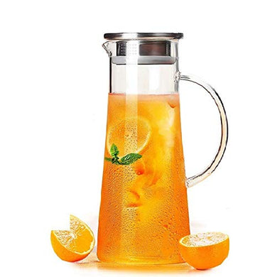 Aeternum Glass Water Jug with Lid Glass Pitcher Hot Water Jug Milk Carafe Glass Water Jug for Dining Table 1300 ml - Home Decor Lo