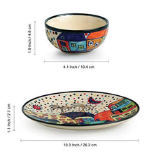 Load image into Gallery viewer, ExclusiveLane &#39;Hut Handpainted&#39; Ceramic Plates for Dinner Ceramic Dinner Plates &amp; Side Quarter Plates with Katoris (8 Pieces, Serving for 4, Microwave Safe) -Dinner Sets Ceramic Bowls Dinnerware Sets - Home Decor Lo