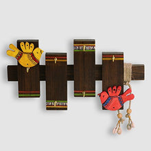 Load image into Gallery viewer, ExclusiveLane &#39;Birds On Planks&#39; Warli Handpainted Wall Keyholder &amp; Home Decorative Key Holders (6 Hooks) - Keychain Holder Key Hangers Key Stand &amp; Wall Hanging Wooden Key Holder for Wall - Home Decor Lo