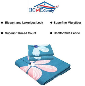 Home Candy Microfiber Collection 152 TC Microfiber Double Bed Sheet with 2 Pillow Covers - Floral, Blue - Home Decor Lo