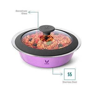 Vaya HauteCase with Glass Lid 1100 ml - Vacuum Insulated Stainless Steel Serving Casserole Glass lid, Thermosteel Hot Box, Hot Pack, 1.1 Litre, Color : Iris Purple - Home Decor Lo