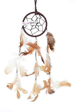 DREAM CATCHER Natural Feather Small Dream Catcher Hanging for Cars/Rooms (3 inch) - for Positive Energy and Protection (Brown/White) (Pack of 1) - Home Decor Lo