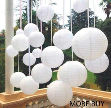Load image into Gallery viewer, MORE BUY Decorators 14 inch (36 cm *36 cm) White Hanging Paper Lantern(10 Pc) Paper Ball Lamp Shade for Diwali, Party,Decoration (Pack of 10 White) - Home Decor Lo