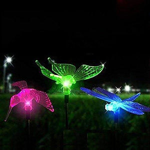 Quace Solar Garden Lights, Hummingbird, Butterfly & Dragonfly Solar Stake Lights, Solar Powered Pathway Lights, Multi-Color Changing Led Lights - Home Decor Lo