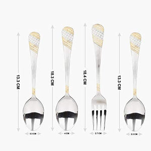 fnS Imperio Gold Plated 24 Pcs Cutlery Set -6 Pcs Dinner Spoon, 6 Pcs Dinner Fork, 6 Pcs Baby Spoon & 6 Pcs Tea Spoons - Home Decor Lo