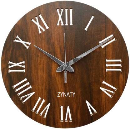 ZYNATY Round Shape MDF Wooden Wall Clock with Romman Numerals Silent Wall Clock for Indoor/Living Room/Bedroom/Kitchen/Dining Room Decor (Dark Brown ) (11 INCH) - Home Decor Lo
