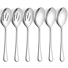 Load image into Gallery viewer, LIANYU Large Serving Spoon x 3, Slotted Serving Spoon x 3, 9.8 Inch Stainless Steel Buffet Restaurant Dinner Serving Spoons Set, Catering Serving Utensils for Party Banquet, Dishwasher Safe - Home Decor Lo