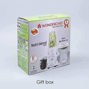 Wonderchef Nutri-Blend, 22000 RPM Mixer-Grinder, Blender, SS Blades, 3 Unbreakable Jars, 2 Years Warranty, 400 W-White, Includes Exclusive Recipe Book by Chef Sanjeev Kapoor - Home Decor Lo