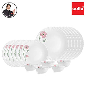 Cello Pink Lilac Opalware Dinner Set, 18-Pieces, White - Home Decor Lo
