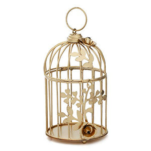 WebelKart Gold Color Metal Bird cage Tea Light Holder with Flower Vine for Home Décor - Home Decor Lo
