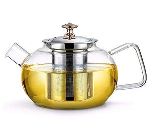 BMG Import Export Heat Resistant Flame Proof Clear Borosilicate Glass Kettle Stove Top Safe Blooming and Loose Tea Pot with Stainless Steel Infuser and Lid , 1000 ml - Home Decor Lo