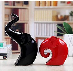 LADROX Lavish Home Décor Elephant Set | Glossy Ceramic Figurines - (Set of 2 Piece, Red Black)