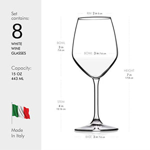 Paksh Italian White Wine Glasses - 15 Ounce - Lead Free - Shatter Resistant - Wine Glass, Clear (Set of 8) - Home Decor Lo