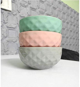 Octa Store Ceramic Soup, Cereal, Nuts, Salad, Fruit, Rice and Noodle Bowl 400Ml, 5.3 Inch Diameter Set of 3, Pink, Green, Grey. (Diamond) - Home Decor Lo