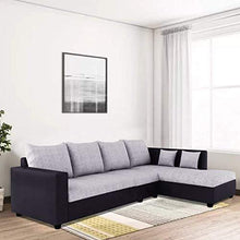 Load image into Gallery viewer, Furny Clarice 6 Seater RHS L Shape Sofa Set with Polyester Fabric &amp; Premium Leatherette (Grey - Black)|3 Years Warranty with 36 Density Foam - Home Decor Lo