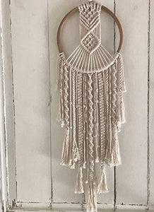 DXYZ Macrame Dream Catcher | Cotton Rope Bohemian Vintage Style Wall Hanging Tapestry | Modern Room Home Decor | Geometric Wall Art | Diwali Gifting (Ivory) - Home Decor Lo