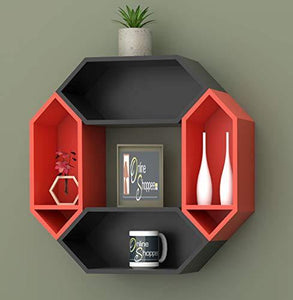 Onlineshoppee Pared Hexagon Floating Wall Shelf with 4 Shelves (Standard, Black: Orange) - Home Decor Lo