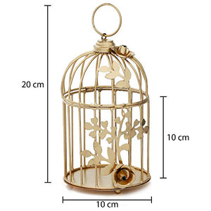 WebelKart Gold Color Metal Bird cage Tea Light Holder with Flower Vine for Home Décor - Home Decor Lo