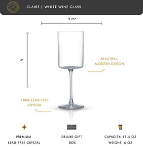 JoyJolt White Wine Glasses – Claire Collection 11.4 Ounce Wine Glasses Set of 2 – Deluxe Crystal Glasses with Ultra-Elegant Design – Made In Czech Republic - Ideal for Home Bar, Kitchen, Restaurants - Home Decor Lo