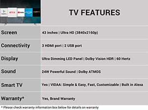 Toshiba 108 cm (43 inches) Vidaa OS Series 4K Ultra HD Smart LED TV 43U5050 (Black) (2020 Model) | With Dolby Vision and ATMOS - Home Decor Lo