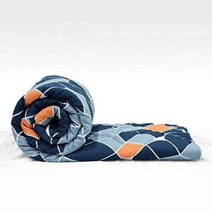 Divine Casa Microfiber Reversible Geometric Single Comforter for Single Bed - (59"x90") , Navy Blue and Orange - Home Decor Lo