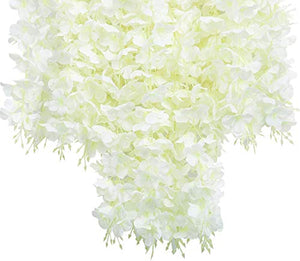 SHIMMER Pack 3.6 Feet Artificial Wisteria Vine Ratta Hanging Garland Silk Flowers String Home Party Wedding Decor ( White, Set of 8) - Home Decor Lo