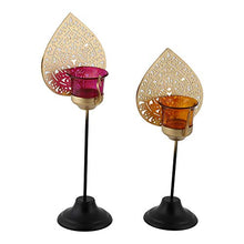 Load image into Gallery viewer, Gliteri Gallery Twin Peacock Metal (Pack of 2) Glass Votive Tea Light Candle Holder for Home Decoration Living Room Central Table Side Table Gifts Diwali (Height 8 inch and 13 inch) - Home Decor Lo