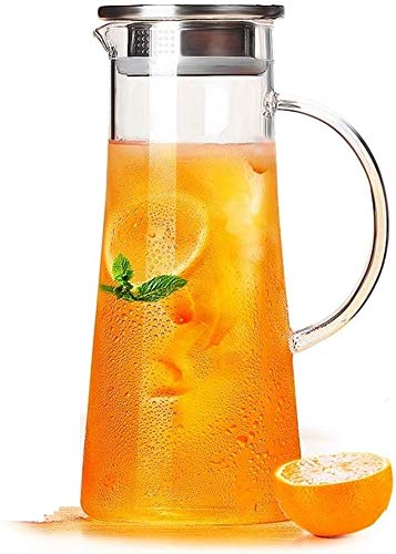 SUSTEAS 1.5 Liter 51oz Glass Pitcher with Lid, Easy Clean Heat Resistant Glass Water Carafe with Handle for Hot/Cold Beverages - Water, Cold Brew