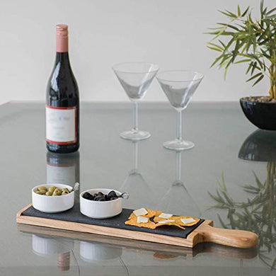 LABZIO Home by EISCO - Stylish Serving Platter Made from Handcrafted Wood and Natural Black Slate Stone for Snacks or Pastries/Elegant Cheese Board/Modern dip Tray for Homes and cafes - Home Decor Lo