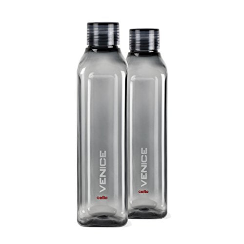 Cello Venice Plastic Water Bottle, 1 Litre, Set of 2, Black - Home Decor Lo