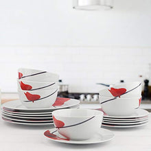 Load image into Gallery viewer, AmazonBasics 18-Piece Kitchen Porcelain Dinnerware Set, Dishes, Bowls, Service for 6, Poppy - Home Decor Lo