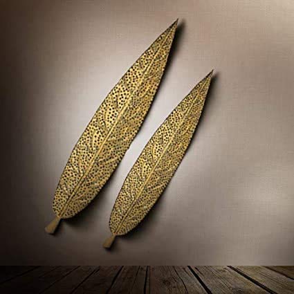 DECORE BASKET Metal Ham Leaf Wall Hanging (Gold) - Home Decor Lo
