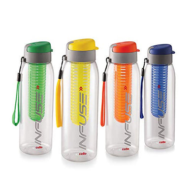 Cello Infuse Plastic Water Bottle Set, 800ml, Set of 4, Assorted - Home Decor Lo