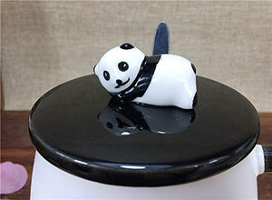 Satyam Kraft Lazy Panda Ceramic Mug with Lid and Spoon - 1 Piece, Random Design, 300 ml - Home Decor Lo