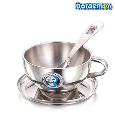 Awkenox Doraemon Soup Bowl Set | Stainless Steel Soup Bowl with Spoon for Kids- Silver - Home Decor Lo
