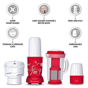 Wonderchef Nutri-Blend, 400W Complete Kitchen Machine (CKM) with 3 Jars (Mixer, Grinder, Juicer, and Chopper) - Red - Home Decor Lo