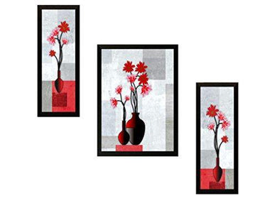 SAF Set of 3 Flower Floral UV Coated Home Decorative Gift Item Framed Painting 13.5 inch X 22.5 inch - Home Decor Lo