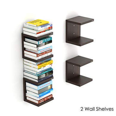 Bluewud Alvin Wall Mount Book Shelf Rack/Display Case (Set of 2, Wenge) - Home Decor Lo