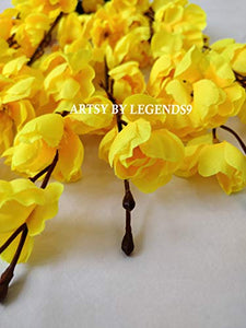 ARTSY Artificial Flowers for Home Decoration Cherry Blossom Bunch (Yellow), 1 Piece, Home Decor| VASE NOT Included| - Home Decor Lo
