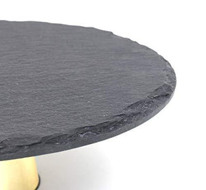 Organic Home 12" inch Black Slate and Brass Polished Cake Stand, Cake Server, Pastry Holder - Home Decor Lo