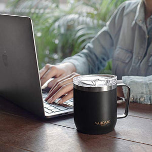 VAHDAM Drift Black Hot Coffee Mug with Lid 300 ml | FDA Approved 18/8 Stainless Steel Tea Mug | ECO-Friendly & Sustainable Mug to Carry Hot & Cold Beverage | Travel Mug for Tea Coffee - Home Decor Lo