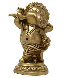 ShalinIndia Religious Home Decor Cross Leg Dancing Baby Ganesha Brass Statue , 5x3.5x2.5-inches, 925 g (Golden) - Home Decor Lo